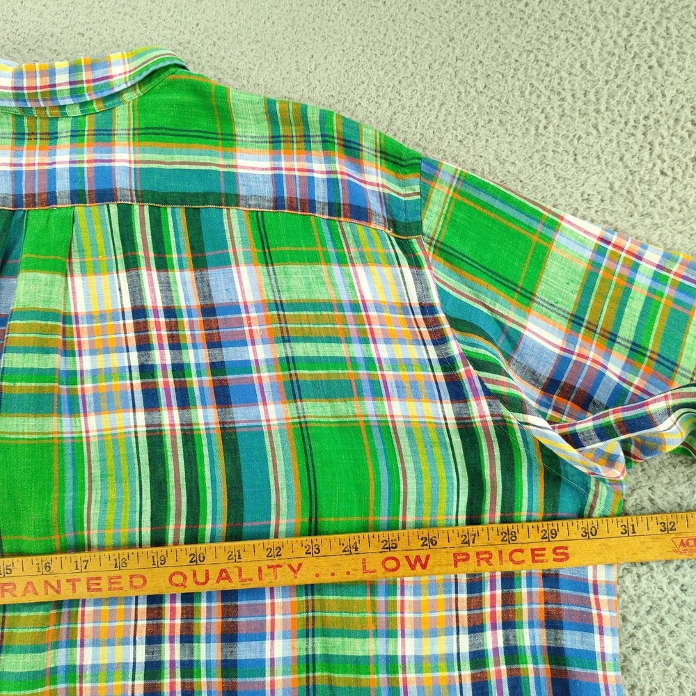 Ralph Lauren Shirt Mens 2XB Big Green Plaid 100% Linen Button Down Short Sl - Picture 14 of 16